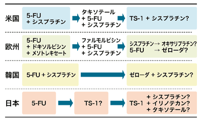 図：世界各国の進行胃がんのファーストライン治療