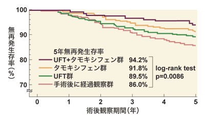 図1 UFT＋タモキシフェン療法の効果（無再発生存期間）