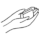 図：(1)手を濡らし、石けんをつける