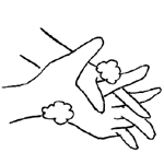 図：(4)指を組んで、指の間を洗う