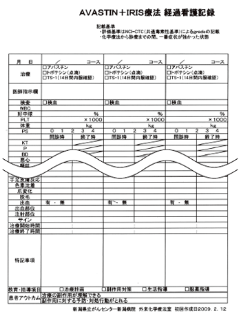 図５ 新潟県立がんセンターの経過看護記録票