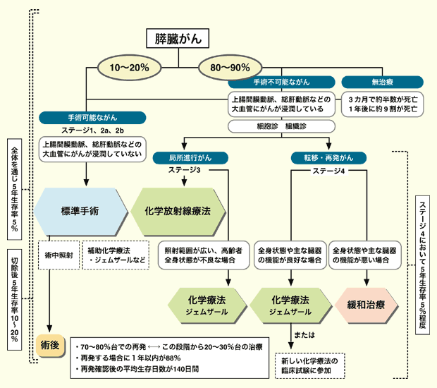 図：膵臓がんの手術ができる可能性と生存率